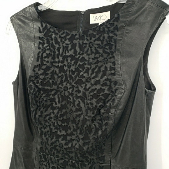 VAKKO Black Lamb Leather Dress With Lace Insert Front Panel - Picture 3 of 13